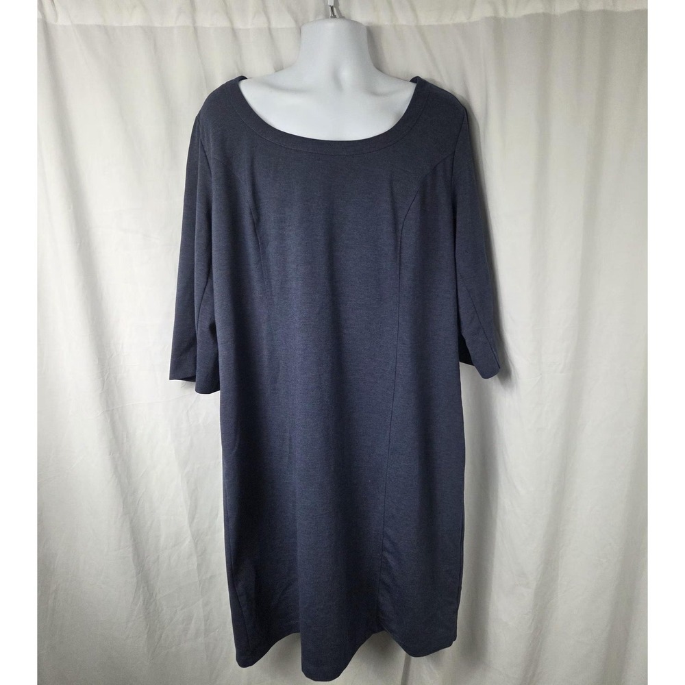 Simonton Says Dress Womens 1X Blue Knit Scoop Neck 3/4 Sleeve Shift Jersey